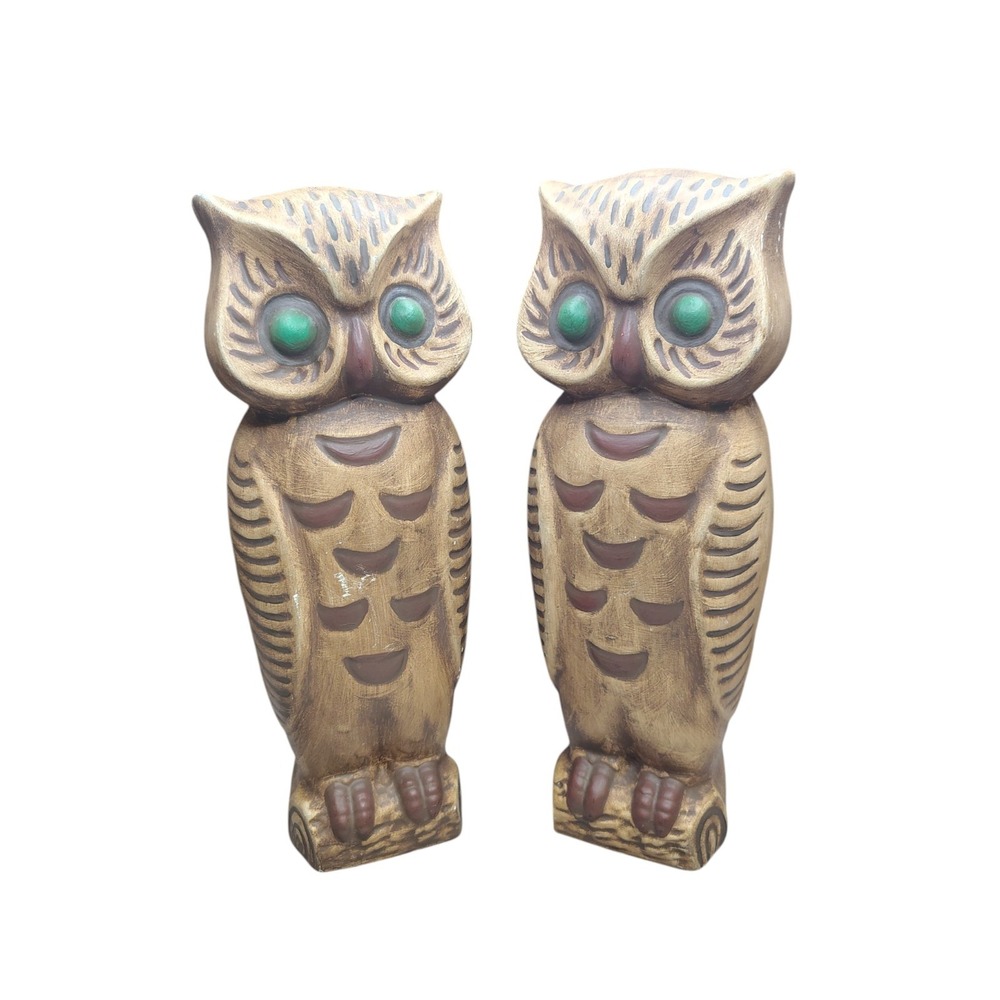 Vintage chalkware MCM owl set decor